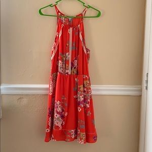 Crochet detail dress-Coral